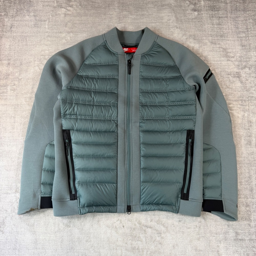 Nike Jacket Mens Medium Green Tech Fleece Aeroloft Bomber Down Hybrid Outdoor